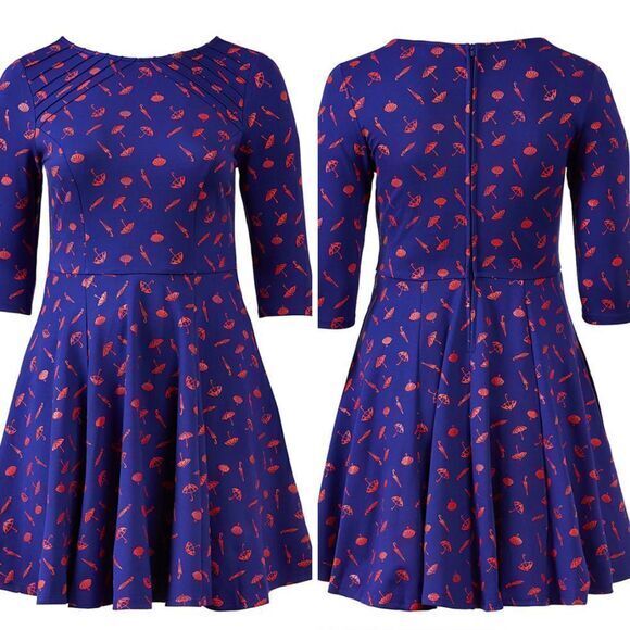 Unique Vintage GB Umbrella Print Navy Dress, plus size 1X‎ - Picture 1 of 16